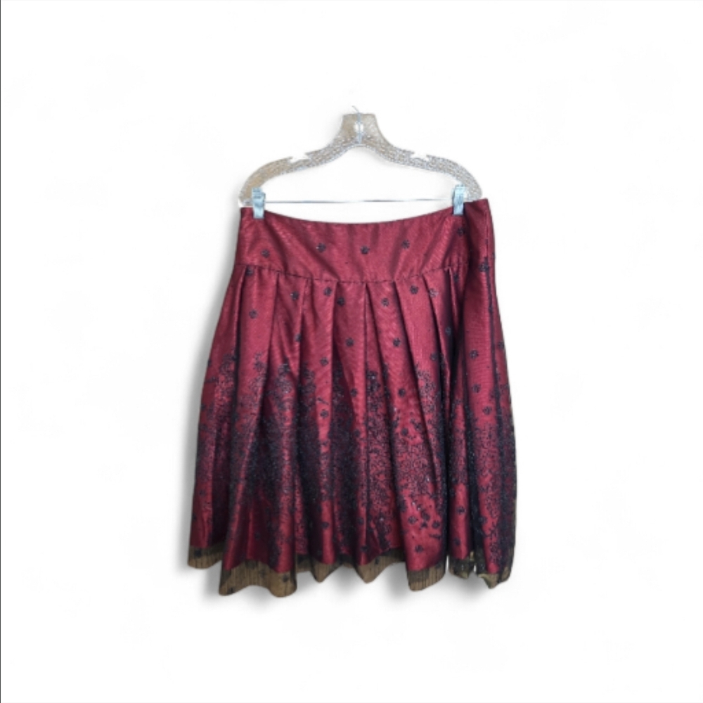 Adrianna Papell Boutique Burgundy Black Lace Skirt NWT Size 14